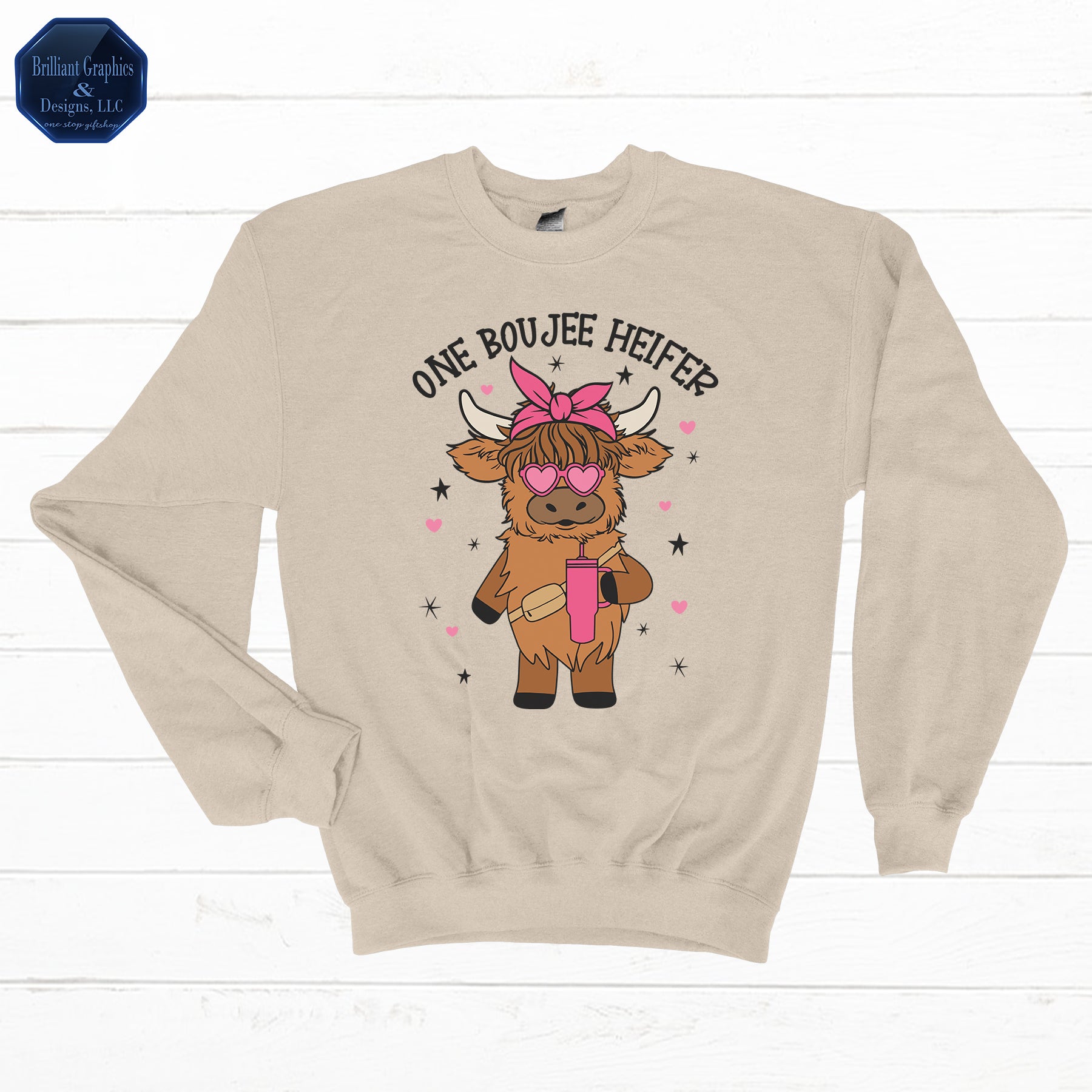 One Boujee Heifer Highland Cow Sweatshirt – Brilliant Graphics and ...