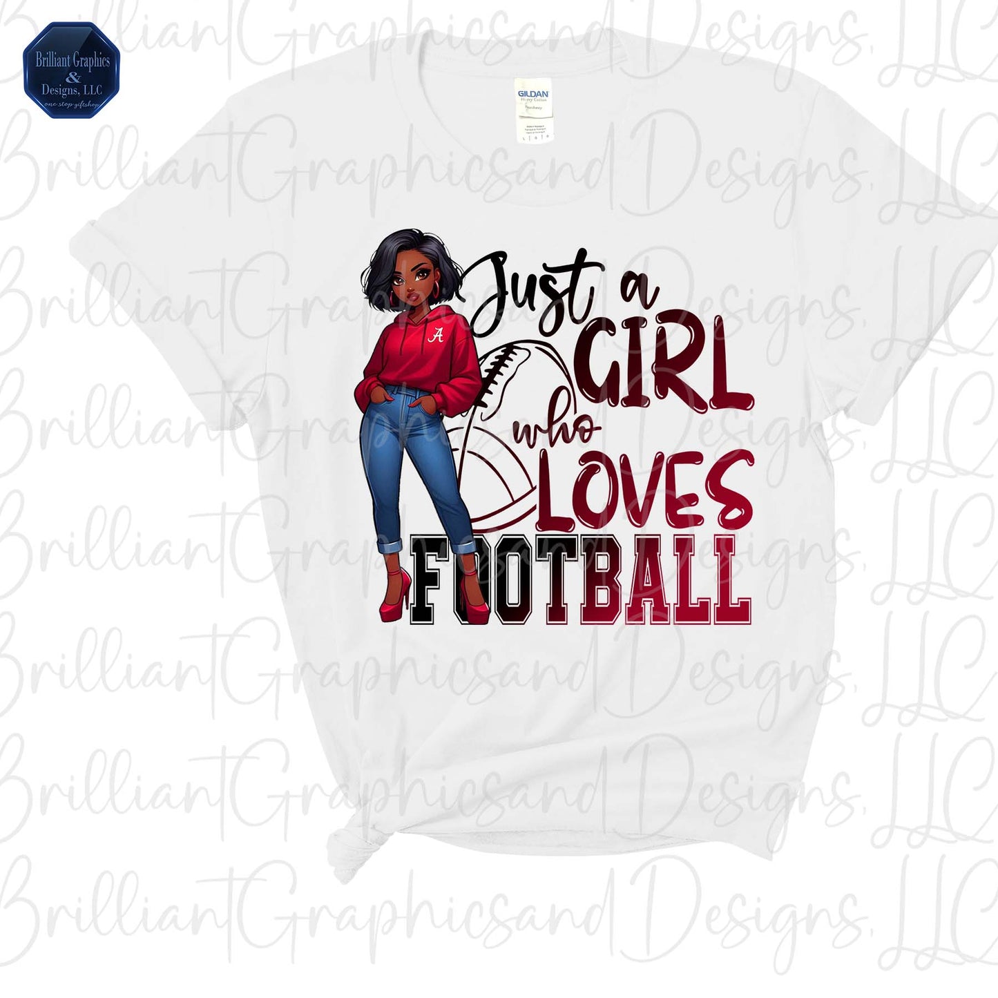 Just A Girl Who Loves Football. Black Girl Digital File. Alabama Fan. PNG. Sublimation. DTF.