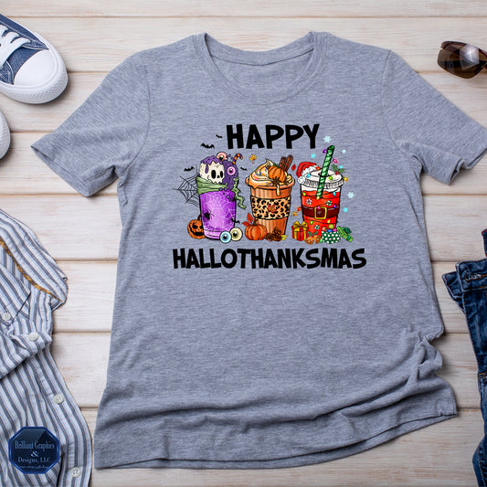 Happy HalloThanksMas Tee, Fall Holiday Tshirt