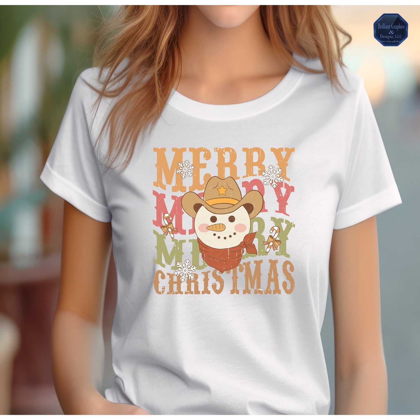 Cowboy Snowman, Retro Christmas T-shirt