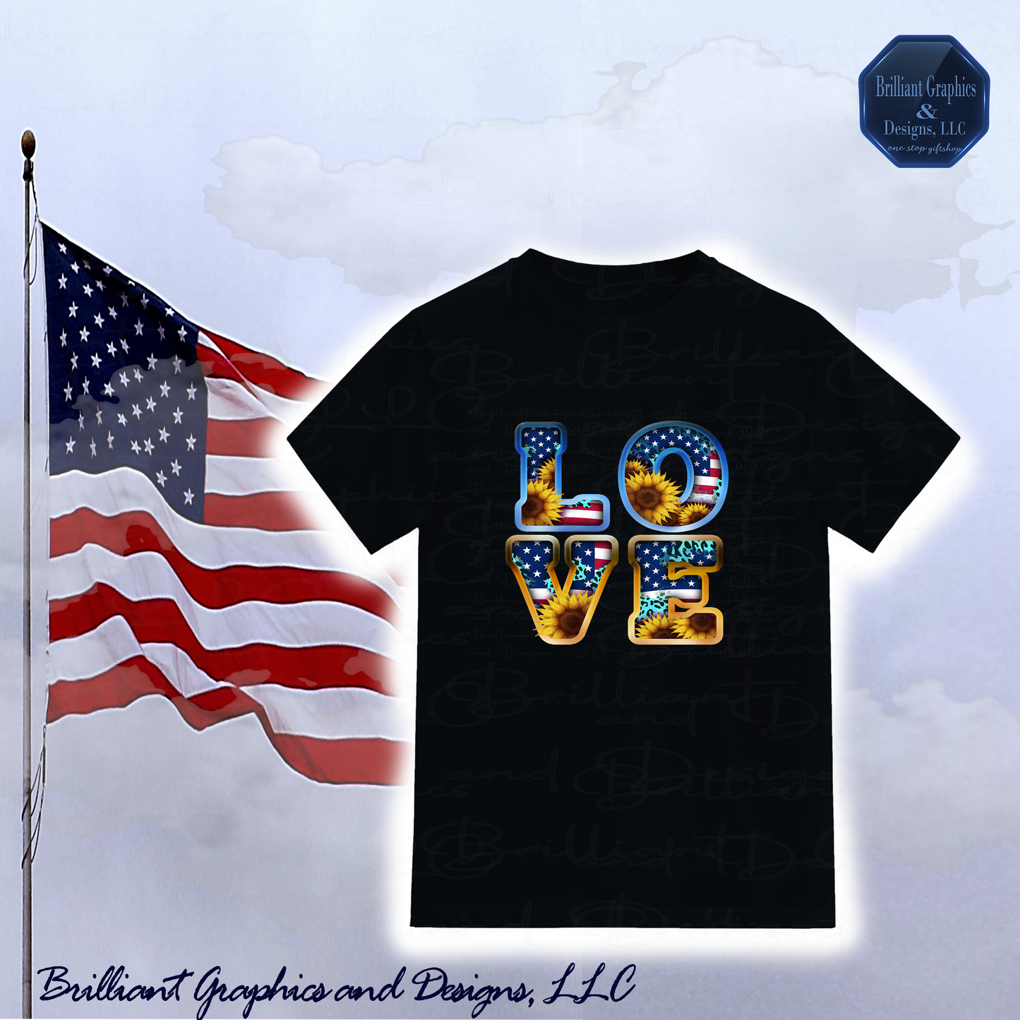 USA LOVE Patriotic Western Design T-shirt