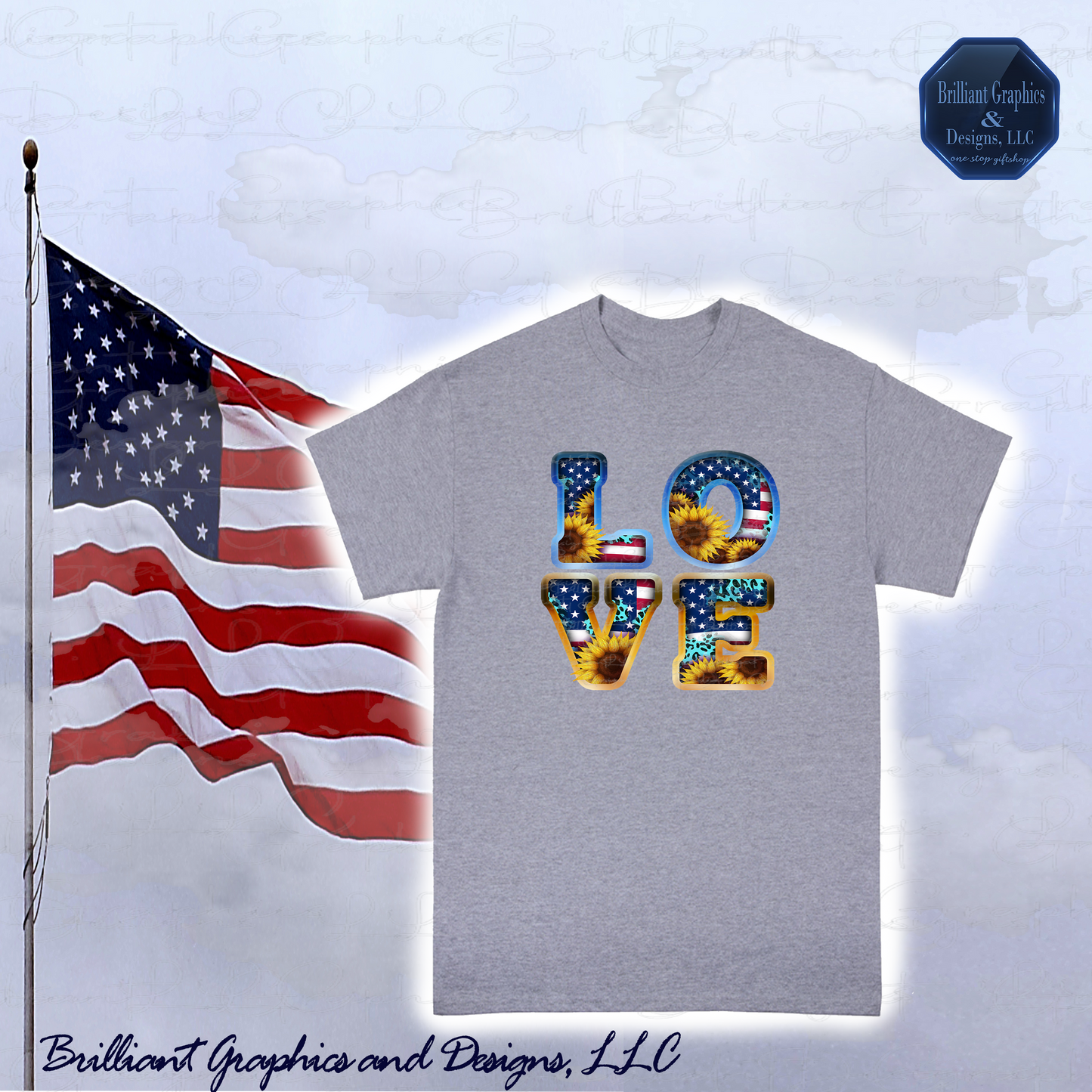 USA LOVE Patriotic Western Design T-shirt