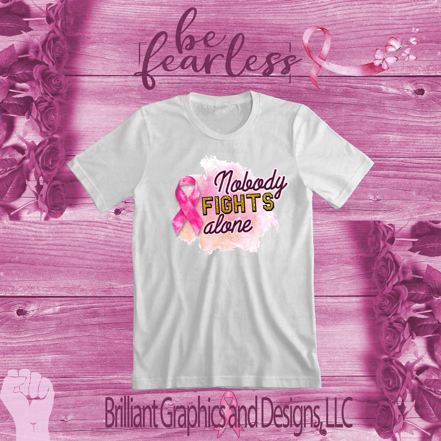 Nobody Fights Alone Breast Cancer Support T-shirt