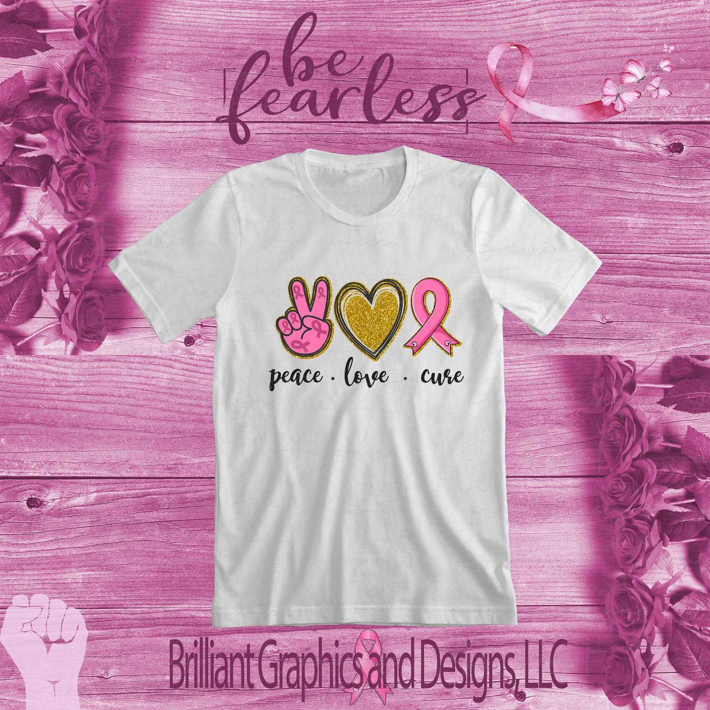 Peace+Love+Cure. Breast Cancer Support Shirt