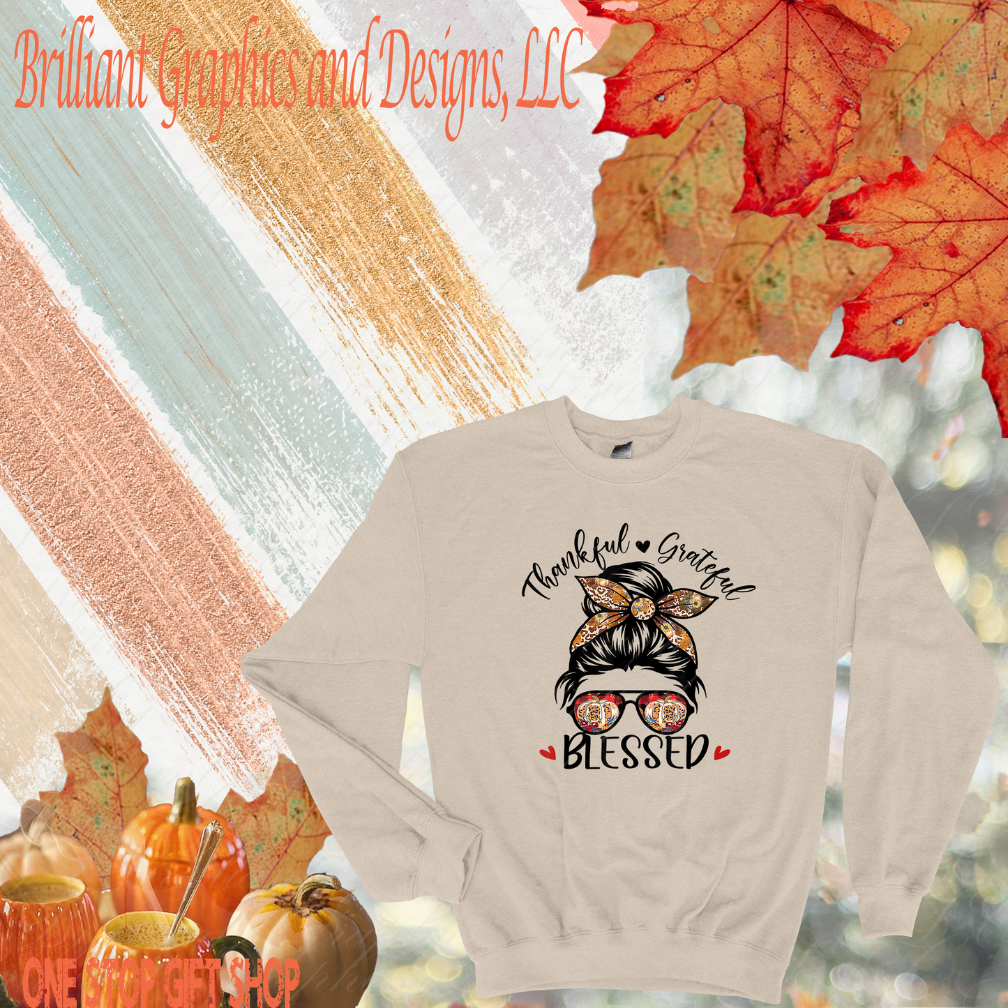 Thankful+Grateful+Blessed Mama Fall Sweatshirt