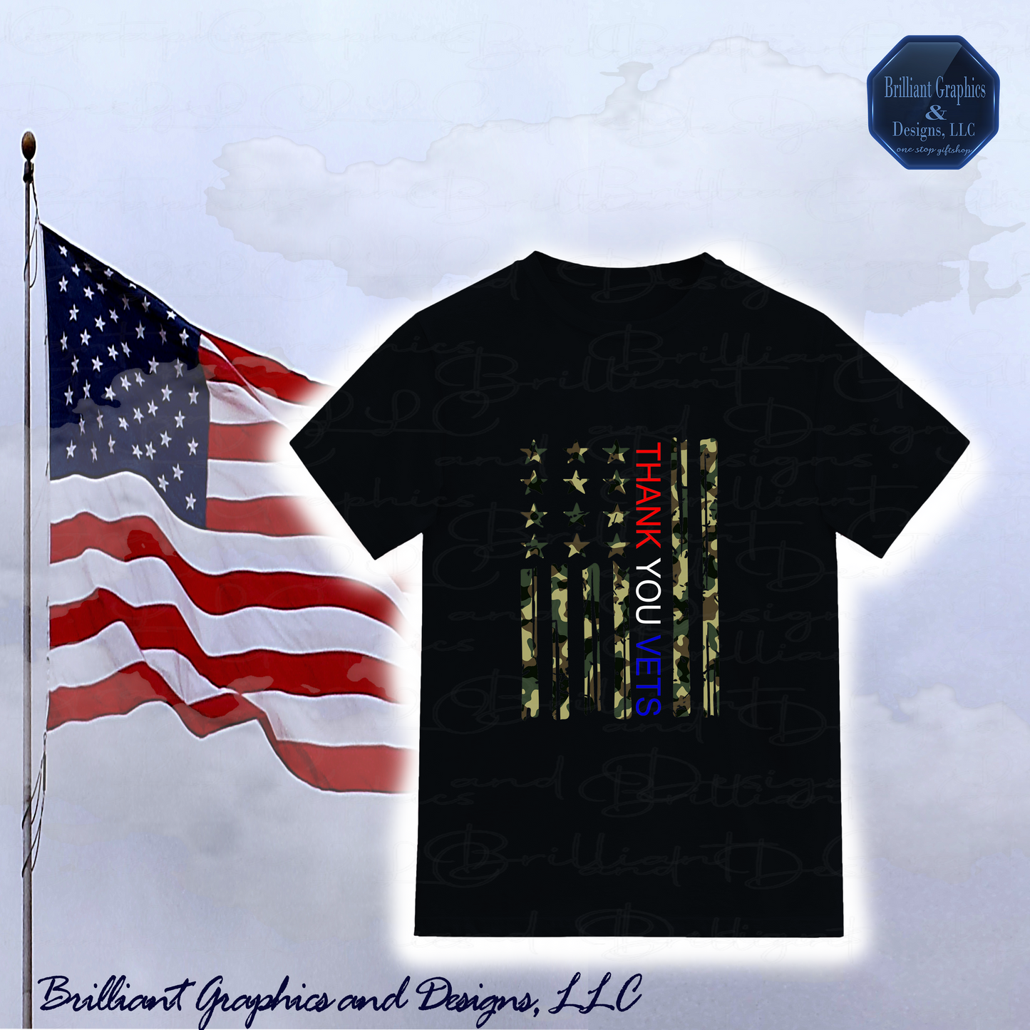 Patriotic USA Flag Thank You Vet T-shirt